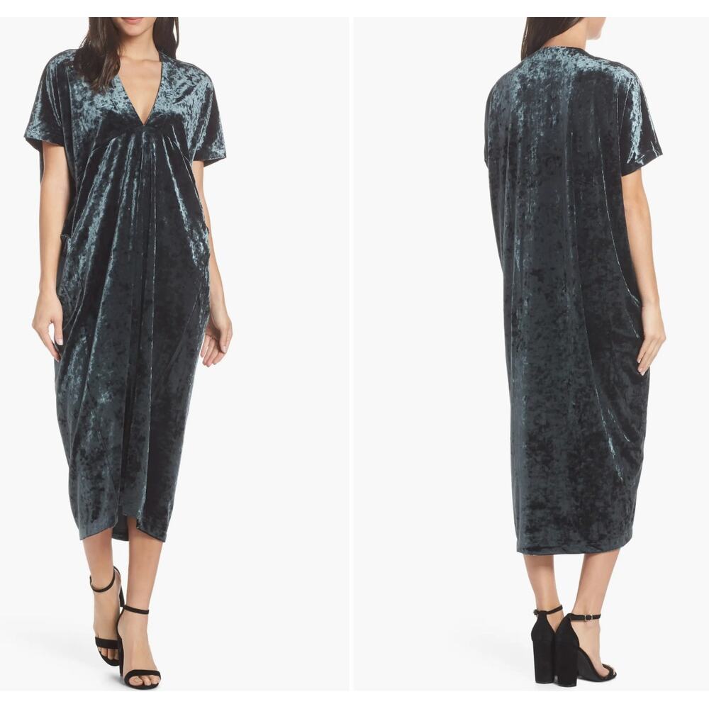 Caara Edna Velvet Womens Dress Blue/Green Velvet Dark Romantic Night Out Size Xs